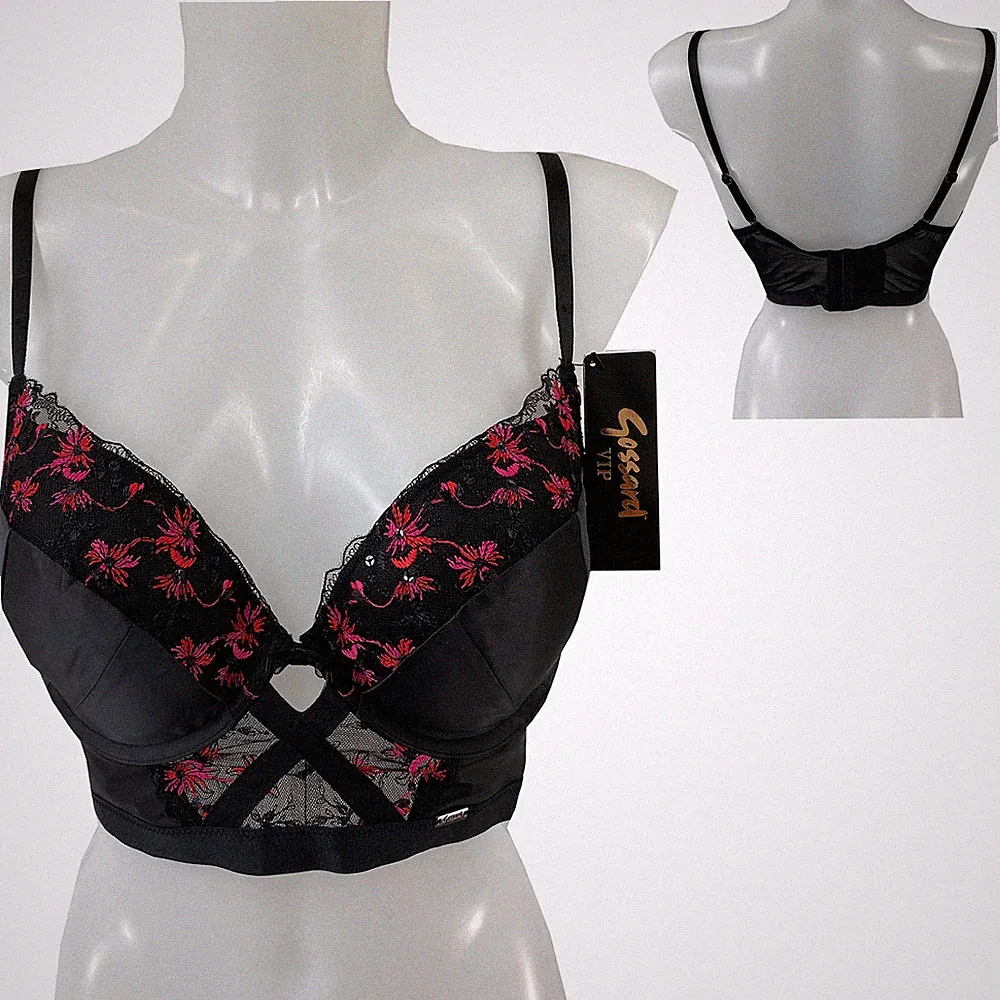 GOSSARD VIP SATINE Damen BH Longline-BH mit Bügel Gr. 80C Schwarz NEU