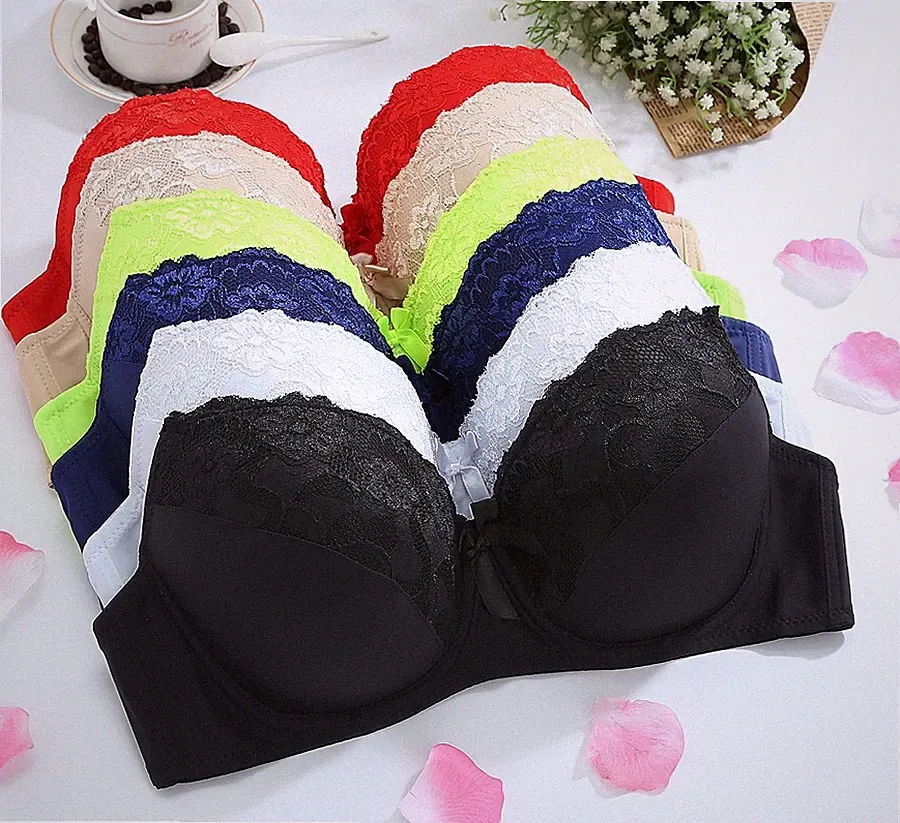Größe Sexy Spitzen-BH mit vollen Körbchen gepolsterter Push-Up trägerlos BH