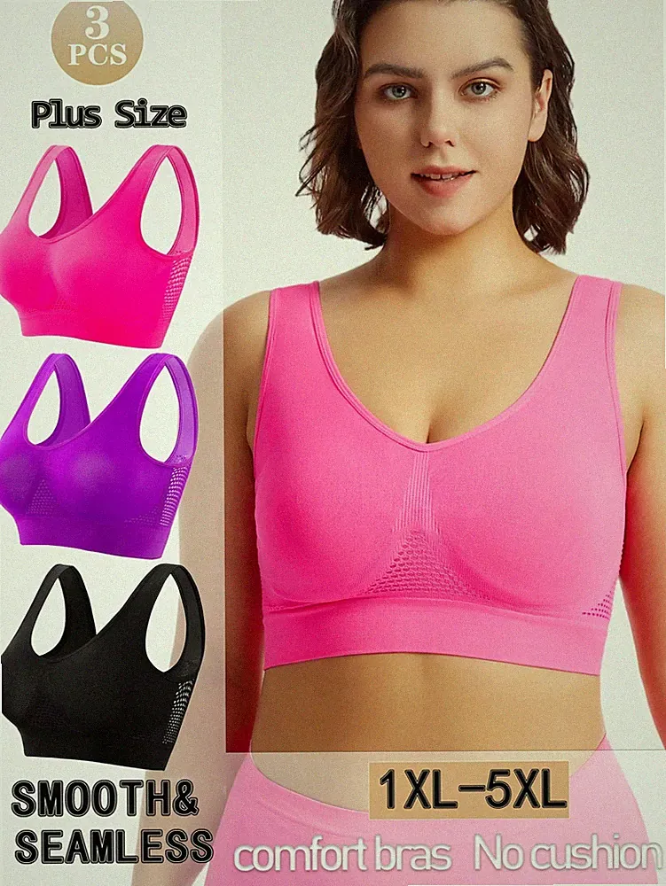 Große Größen 3er Pack Nahtlose, bequeme und atmungsaktive Bügel BHs für Billig24