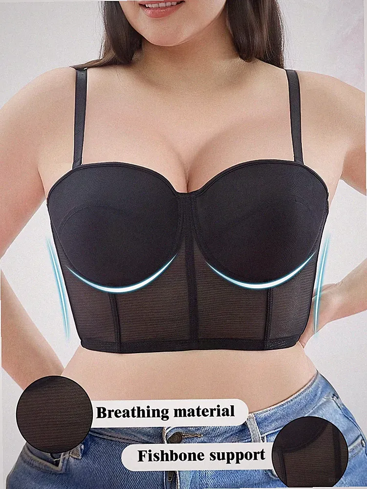Große Größen Bandeau BH Transparente Mesh Einsätze, Stützend und Bequem Billig24