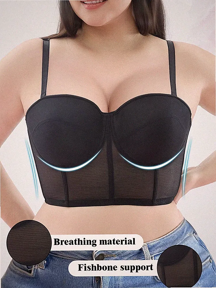 Große Größen Bandeau BH Transparente Mesh Einsätze, Stützend und Bequem Billig24