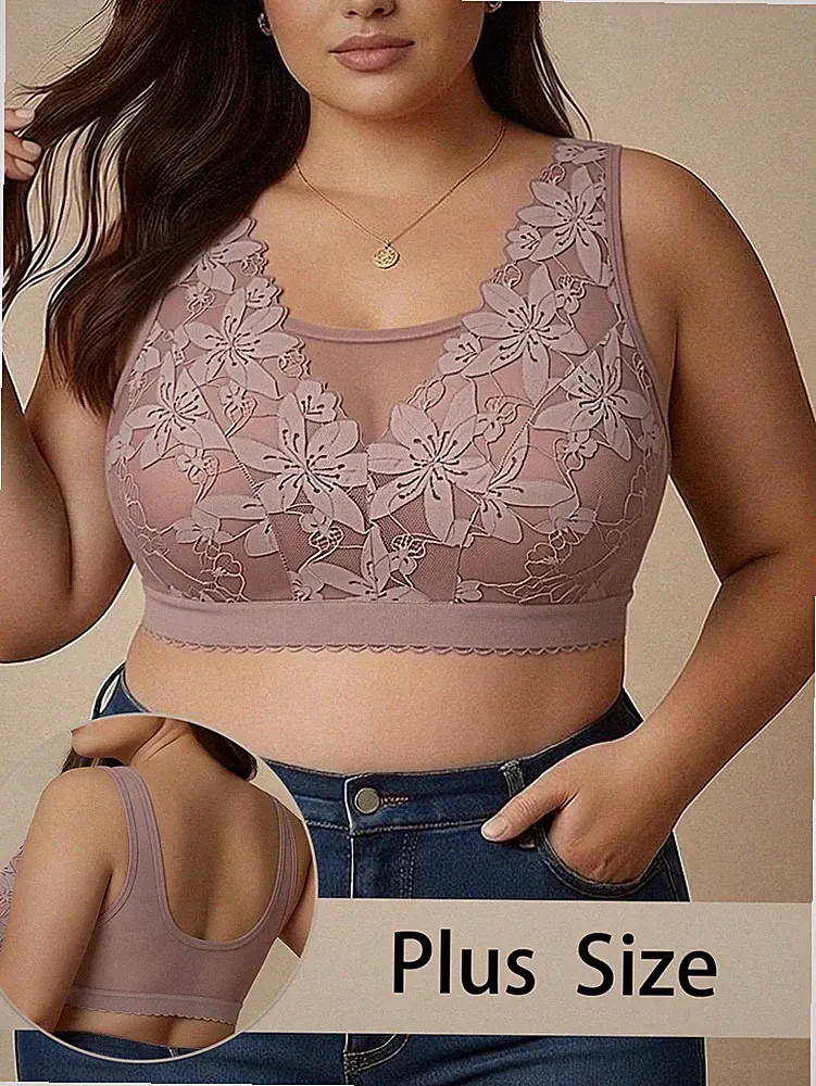 Große Größen BH in Pink ohne Träger für Frauen, dünne Spitze Mesh Billig24