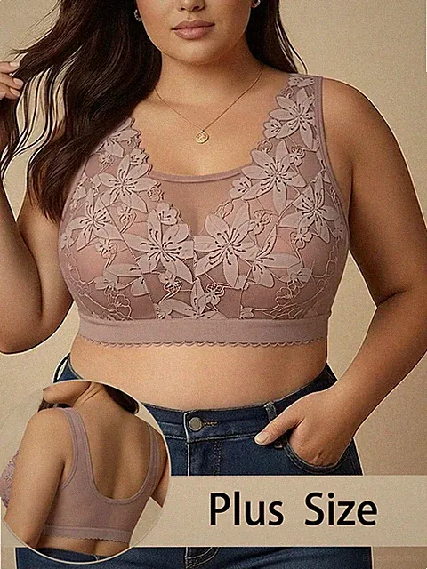 Große Größen BH in Pink ohne Träger für Frauen, dünne Spitze Mesh Billig24