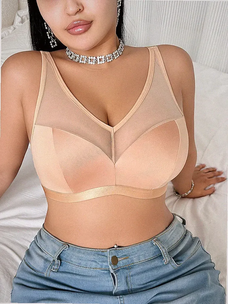 Große Größen Drahtloser Curven BH Top Minimalismus in Beige Billig24