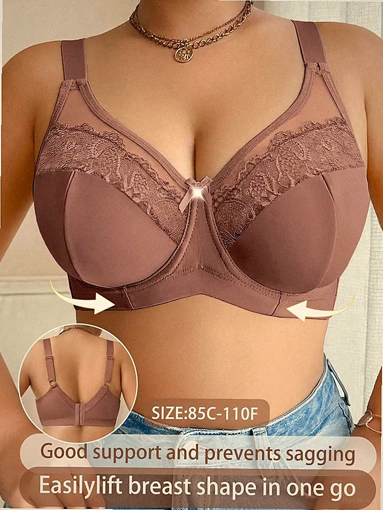 Große Größen einfarbiger Mesh & Spitzen Patchwork Unterbügel BH für Billig24