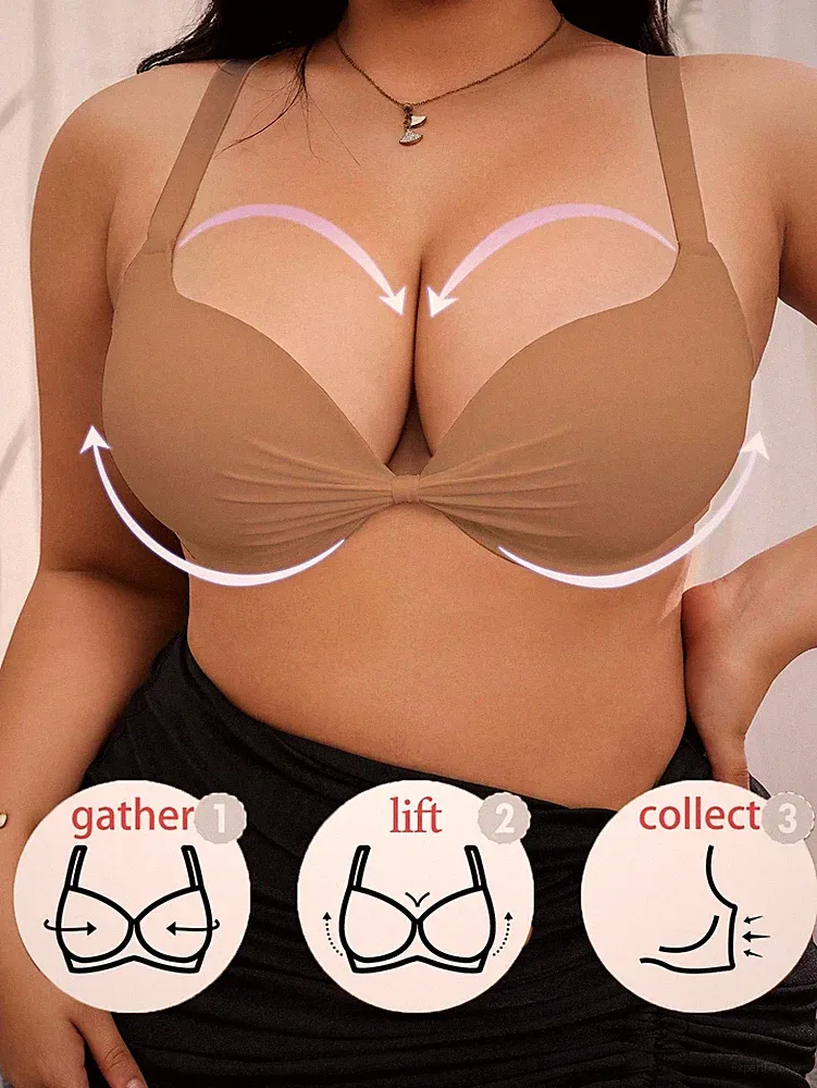 Große Größen einfarbiger Push Up Bügel BH mit Schleife aus ultrafeiner Billig24