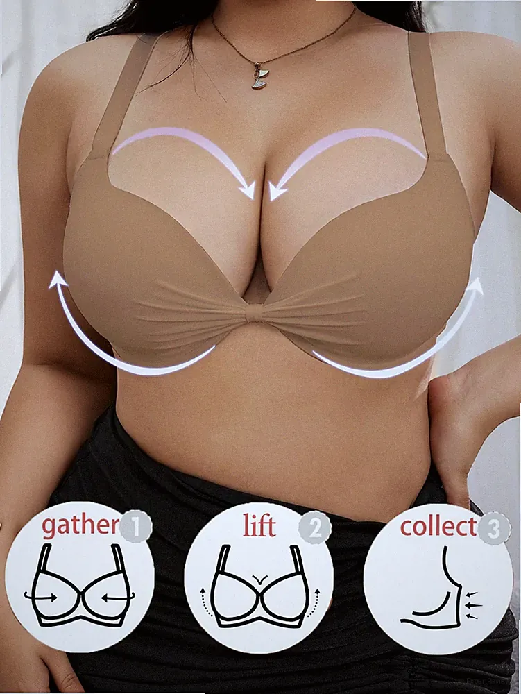 Große Größen einfarbiger Push Up Bügel BH mit Schleife aus ultrafeiner Billig24