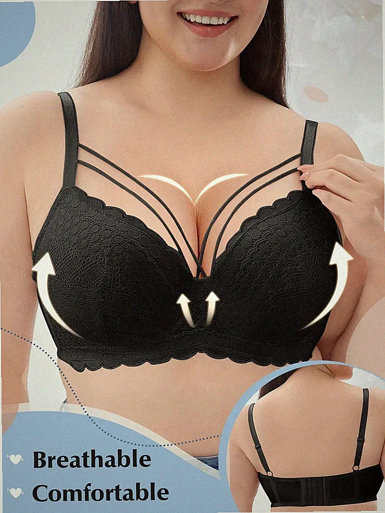 Große Größen Spitzen Unterbügel BH Sexy Riemen Design, florale Spitzen Billig24