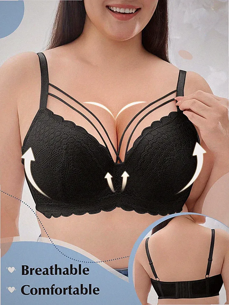 Große Größen Spitzen Unterbügel BH Sexy Riemen Design, florale Spitzen Billig24
