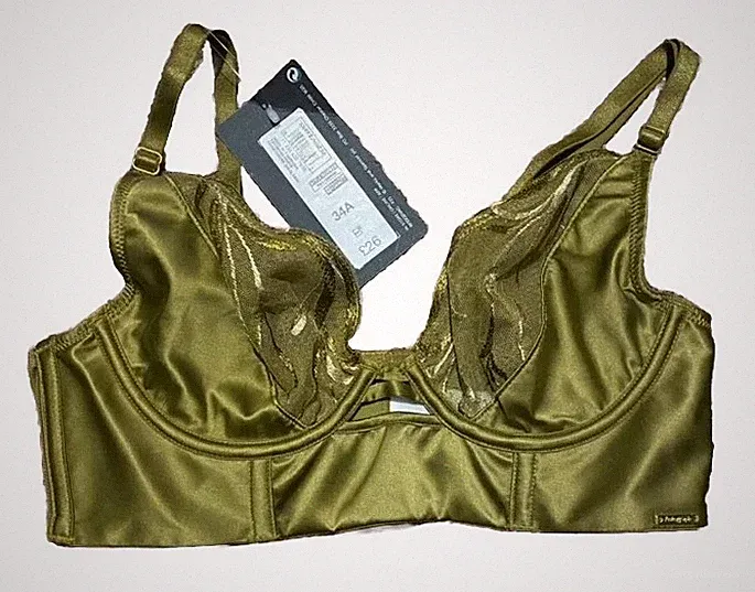 Grüner BH Marks and Spencer oliv Satin Bügel BH ungeformt Größe 34A von M&S