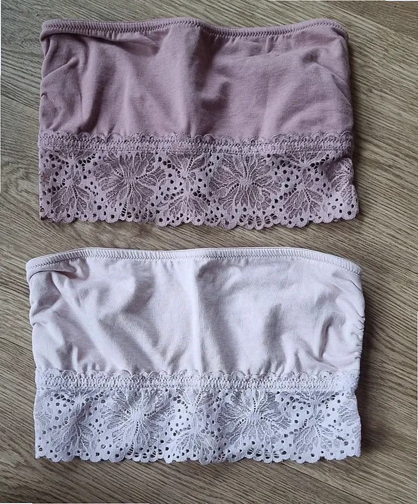 H&M - 2 x Bandeau BH, Rosa, Spitze, Baumwolle, Gr. 34, 65B