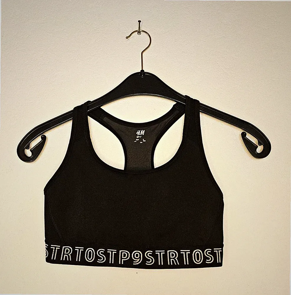 H&M Damen Sport-BH Gr. S schwarz Crossback/Racerback Logo-Print Sehr Gut