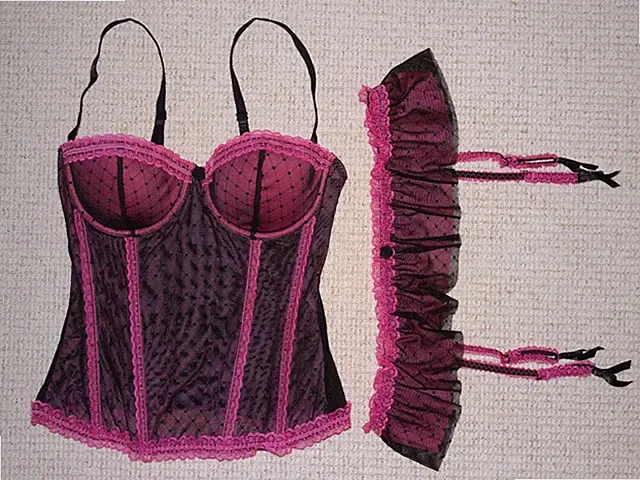 H&M Mieder-Bügel-BH mit Strumpfhalter Größe 75B schwarz pink mit Spitze 75 B Set