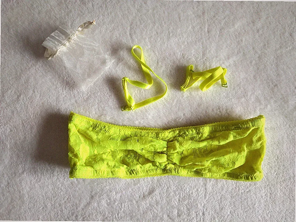 H&M Spitzen-Top Bandeau-BH Neongelb, Damen Gr. 38, abnehmbare Träger, gefüttert