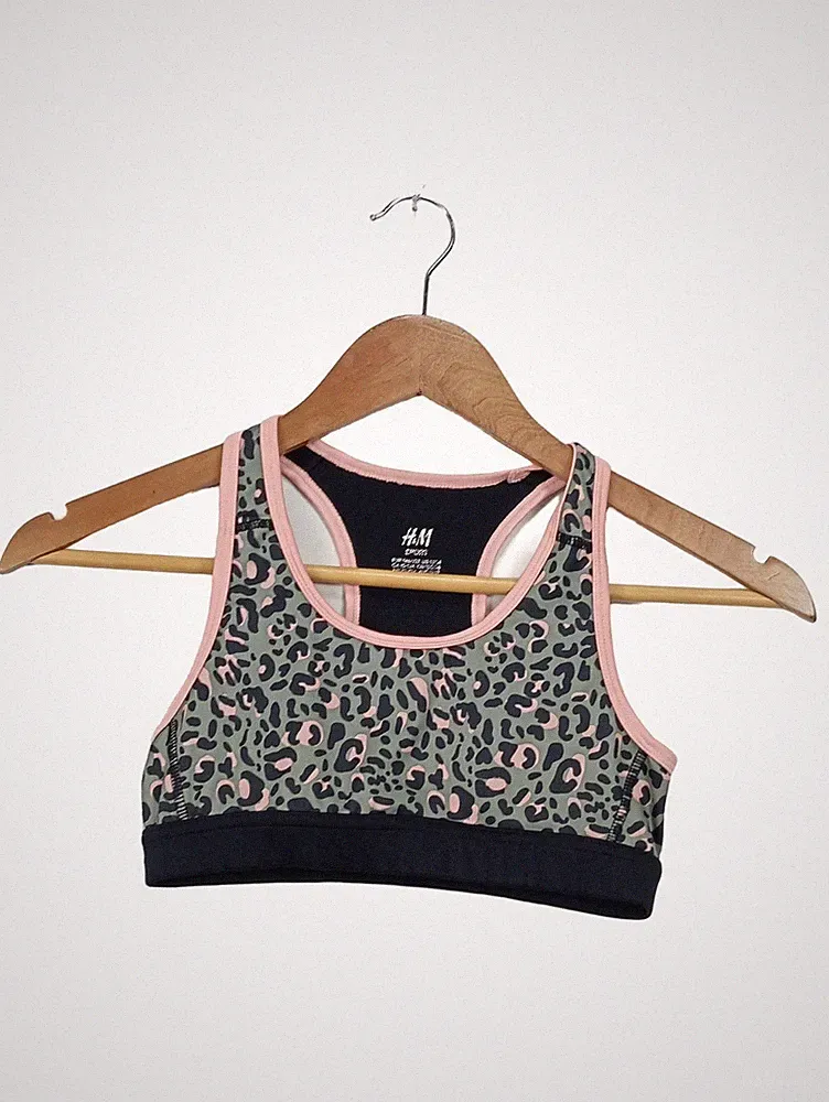 H&M Sport BH Mädchen Gr. 152 Leopardenmuster Rosa Grün Racerback