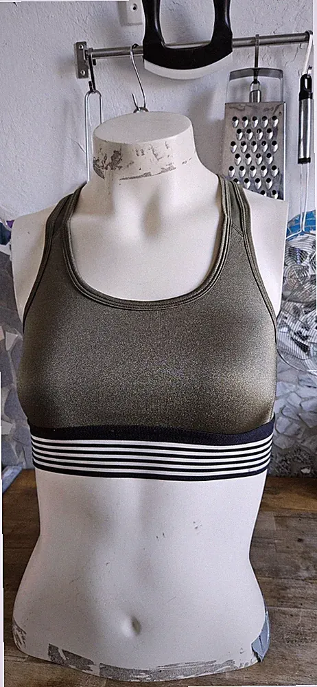 H&M Sport Damen Sport-BH S Cup A Grün/Schwarz/Weiß Racerback leicht gestreift