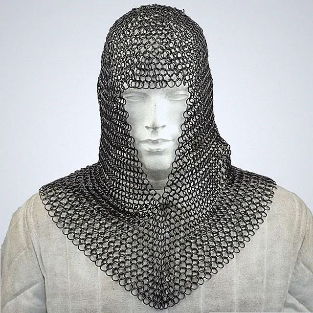 Handgefertigtes Stahl Kettenhemd Kettenhemd Coif Panzer Kapuze für Hauberk 10...