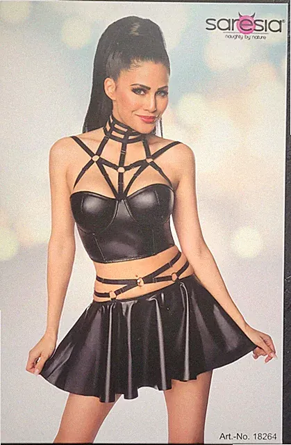 Harness-Wetlook-Set mit ausgestelltem Rock XL-2XL SARESIA 18264