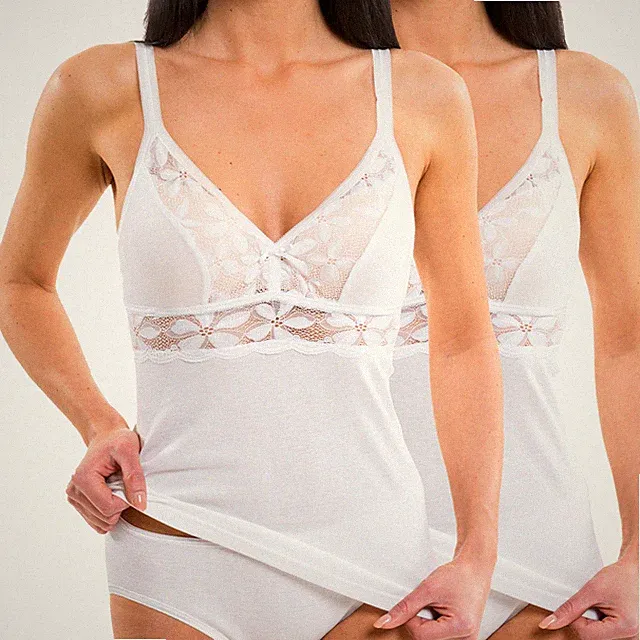 HERMKO 175803830 2er Pack Damen BH-Hemd mit großer Spitze Soft weich Dank Modal