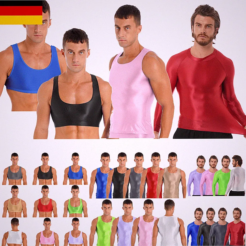 Herren Glossy Tanktop Bauchfrei Yoga Sport BH Ärmellos Crop-Top Unterhemd Shirts