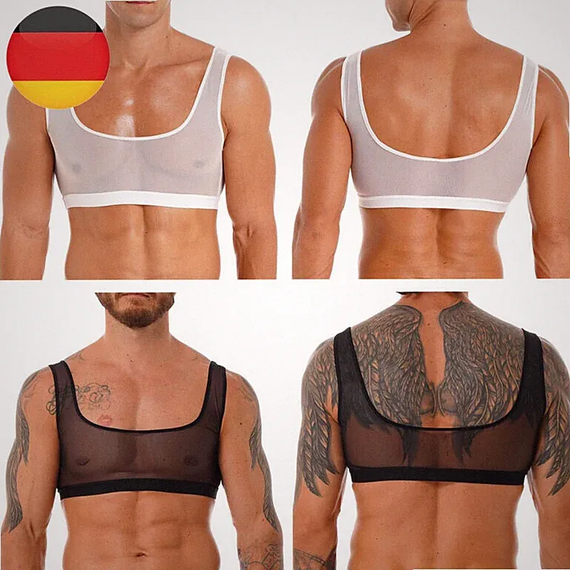 Herren Tank Tops Mesh Sheer BH Sehen Sie durch Sport Workout Bralette Sexy Weste