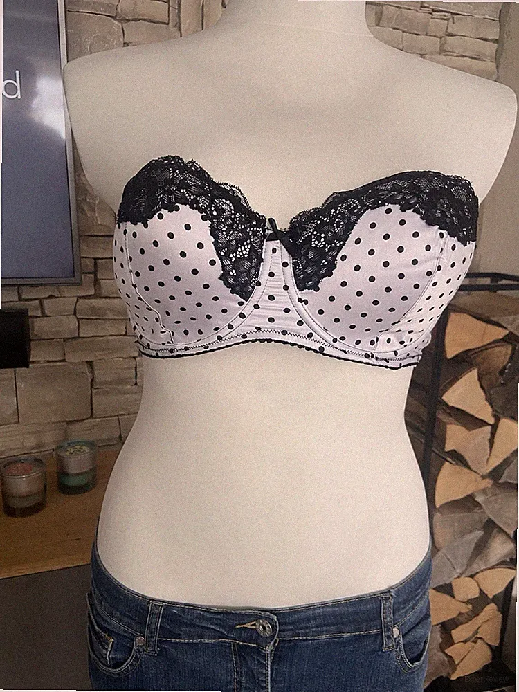 HUNKEMÖLLER BH 80D Trägerlos Vintage Retro schwarz/weiß