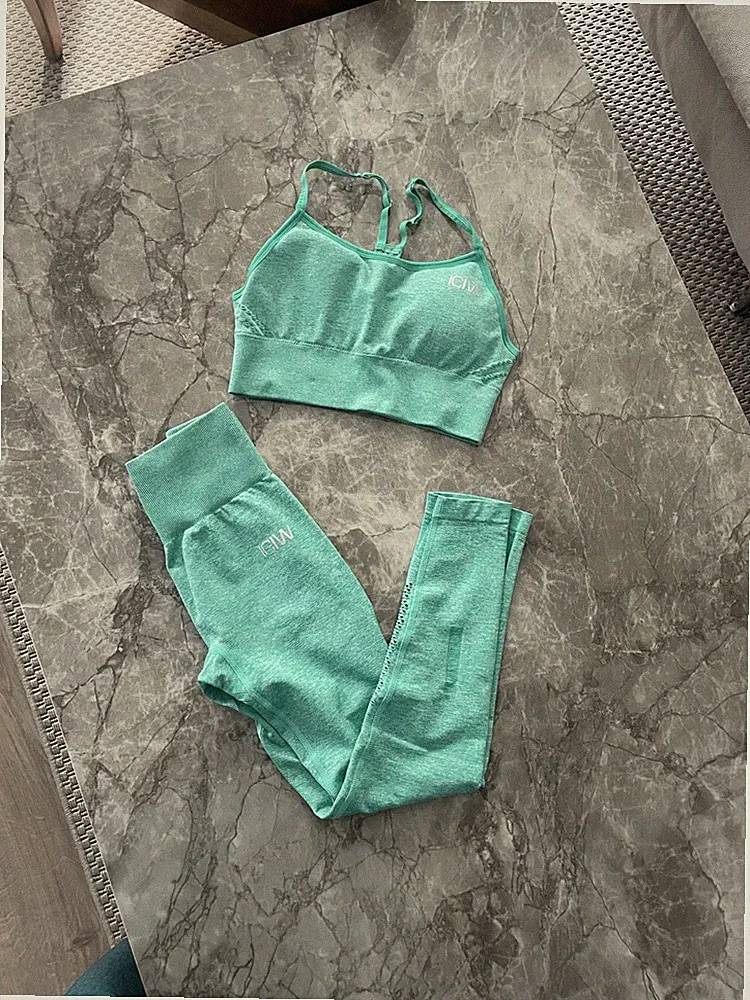 ICIW Türkis Sport BH Fitnessleggings Leggings Sport Crop Top Bustier Kleidung