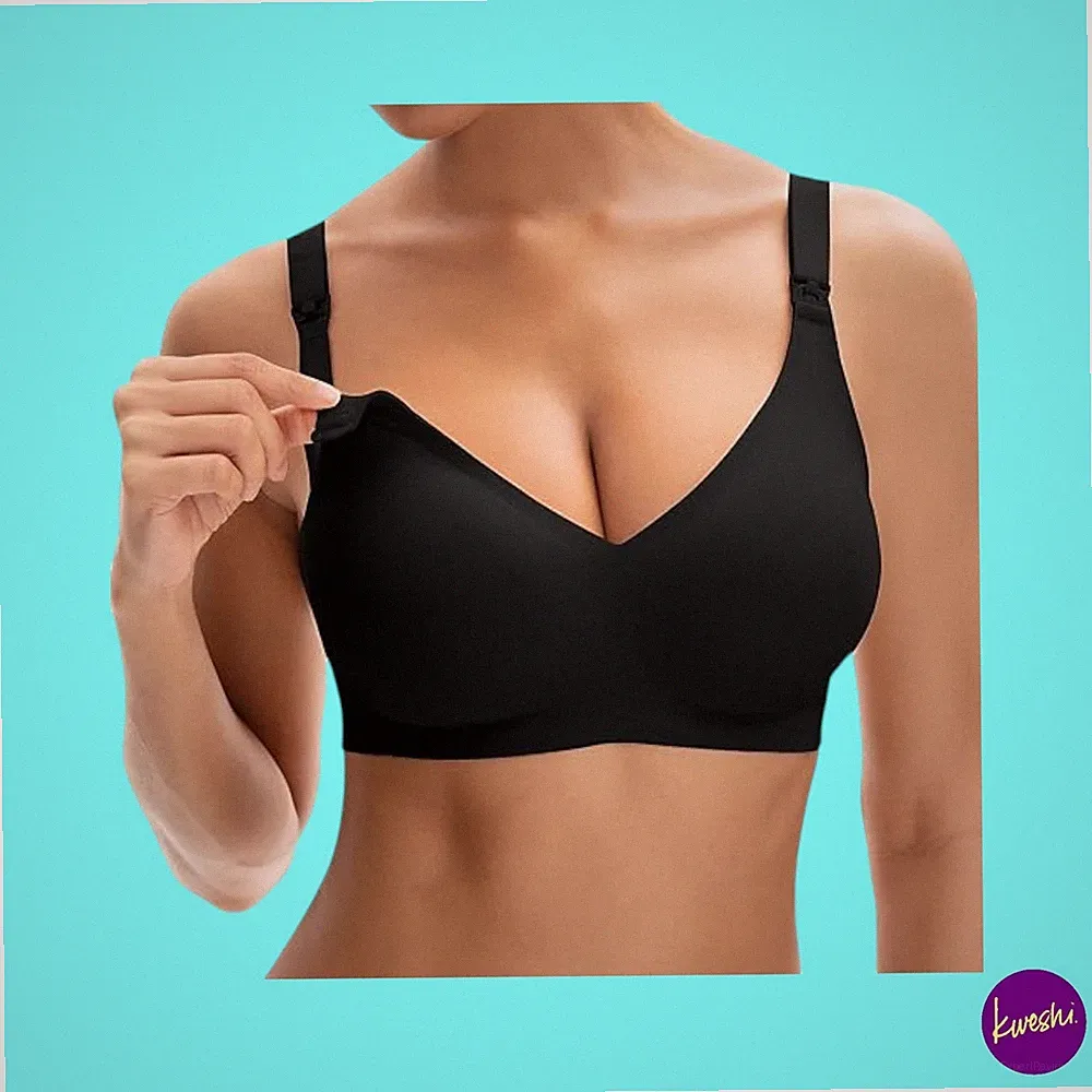 INNERSY Damen Still BH, Seamless Wireless Maternity, Schwarz, UK XL | EU 44