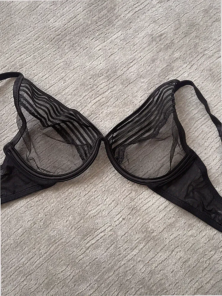 Intimissimi GIULIA nero Bügel-BH Schwarz Transparent Mesh Gestreift Größe 75B