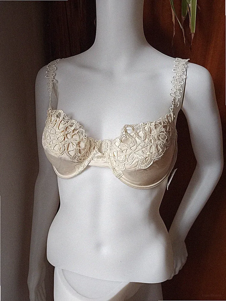 Janet Reger Silke Schalen BH Seide, Elfenbein Creme Braut Größe 85C 38C Vintage