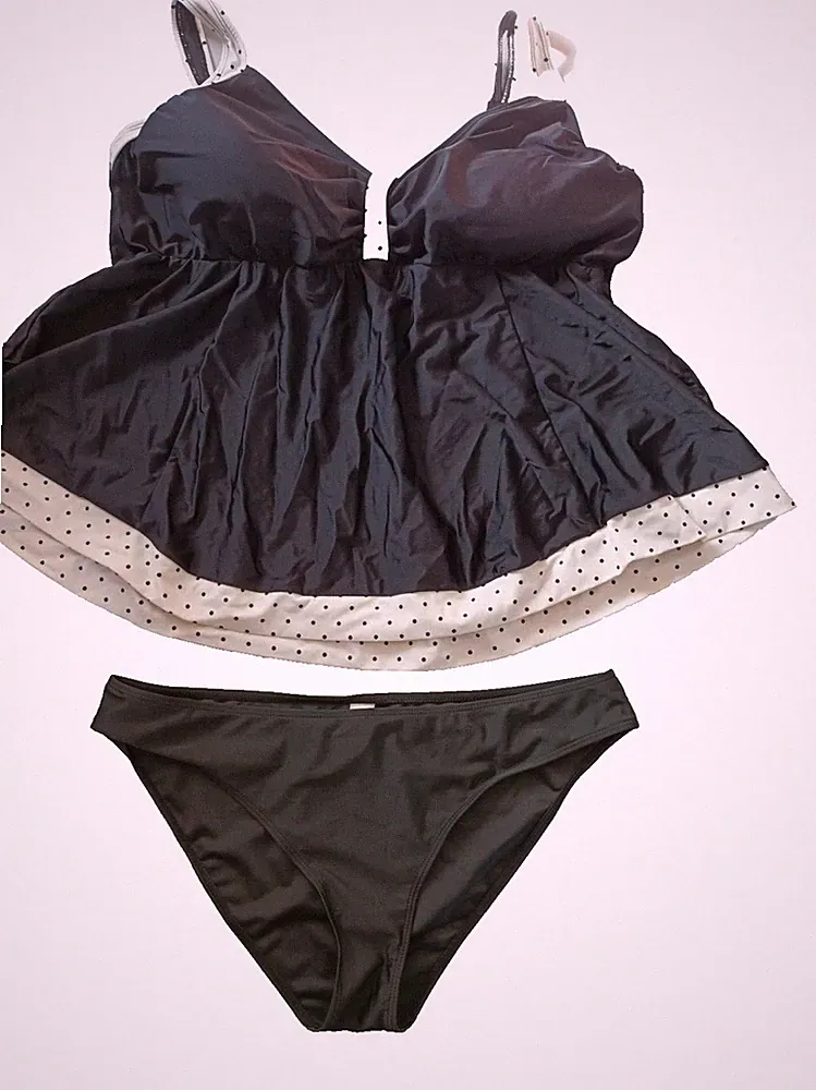 Janina Curved UK XL/3XL Schwarz Mix Herausnehmbare Pads Dessous Fit Tankini Slip Set