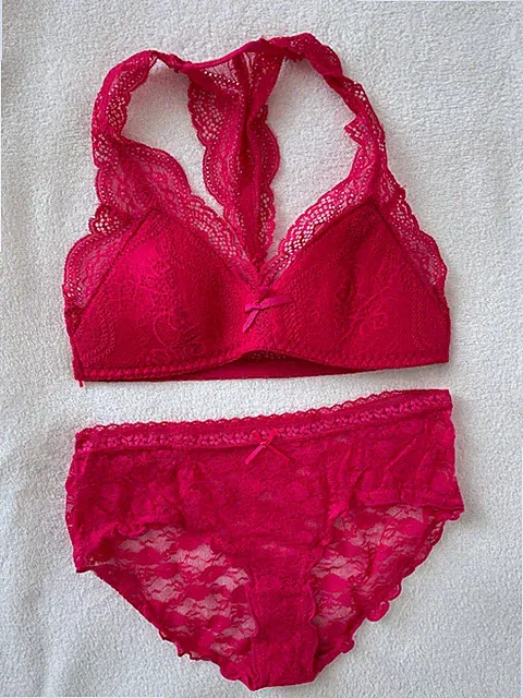 Janina Unterwäsche-Set mit Spitze * korallenrosa * BH + Slip * Größe S (36/38)