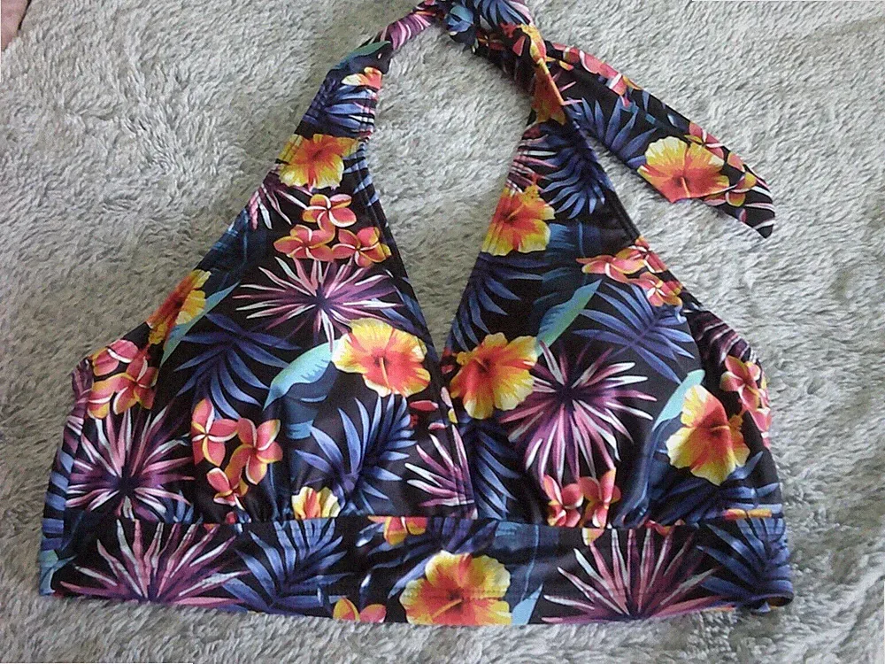JASAMBAC Neckholder Floral Damen Bikini Oberteil BH Gr. Large