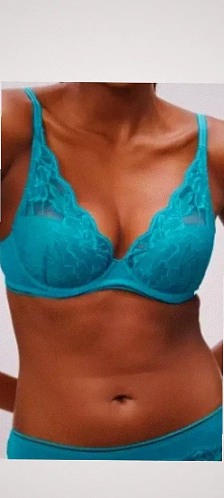 John Lewis AND/OR Wren Plunge Spitzen BH Capri Blau Größe 32F Neu mit Etikett
