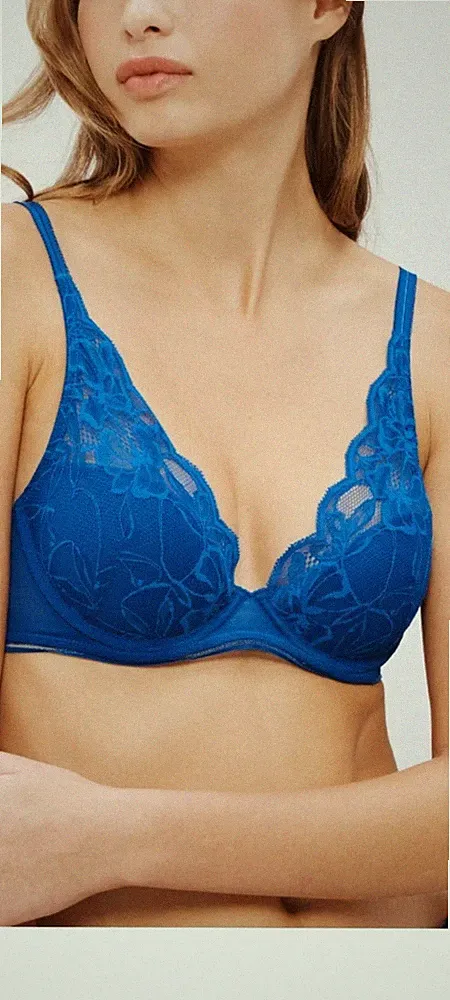 John Lewis AND/OR Wren Plunge Spitzen-BH Türkisch Meer Blau Größe 32F Neu mit Etikett