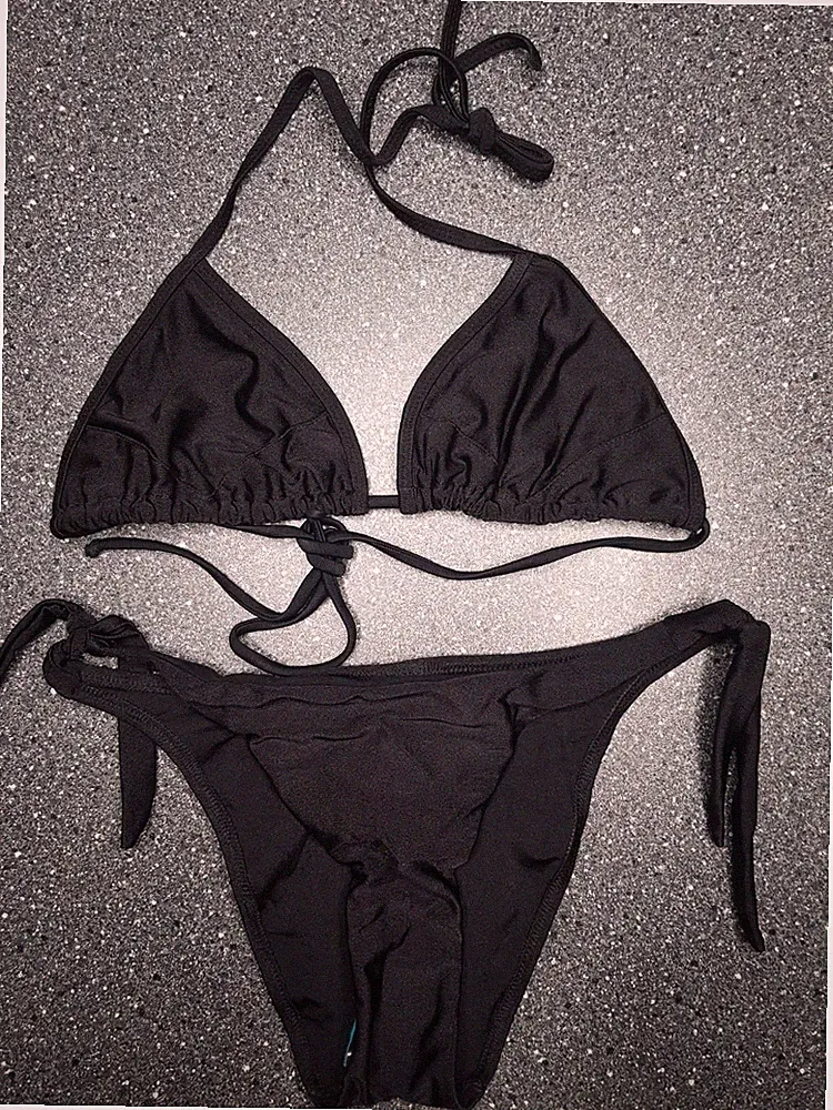 Jolidon Bikini SET Ungepolstert Triangel Bh ohne Bügel und Slip Gold Schwarz
