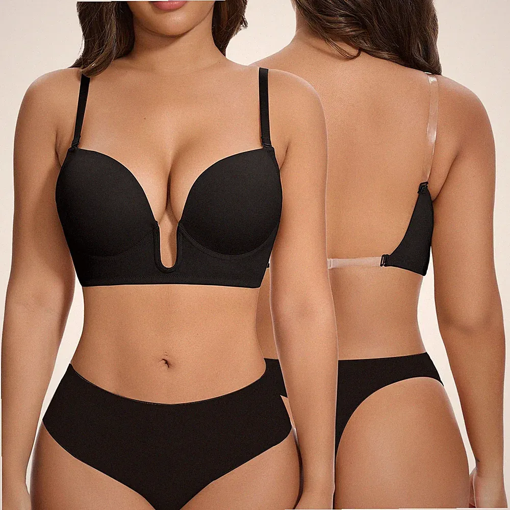 Joyshaper Low Back BH für Damen Plunge U Neck Bügel Push Up L, 22 - Schwarz