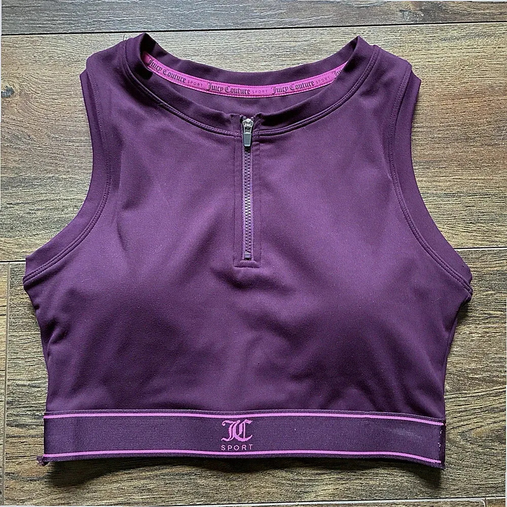 Juicy Couture Sport Bra Burgundy Pink 1/4 Zip High Neck Long Line Active Wear S