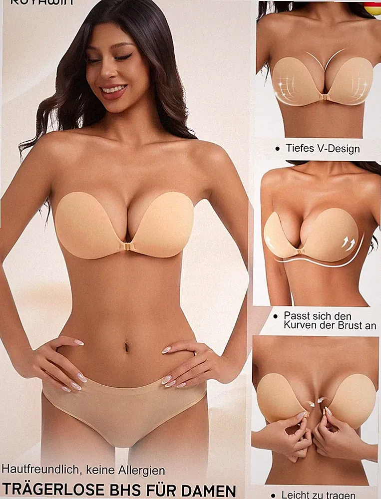 Klebe BH Push up Ohne Träger Unsichtbarer Trägerloser BH Push up Strapless Bra S