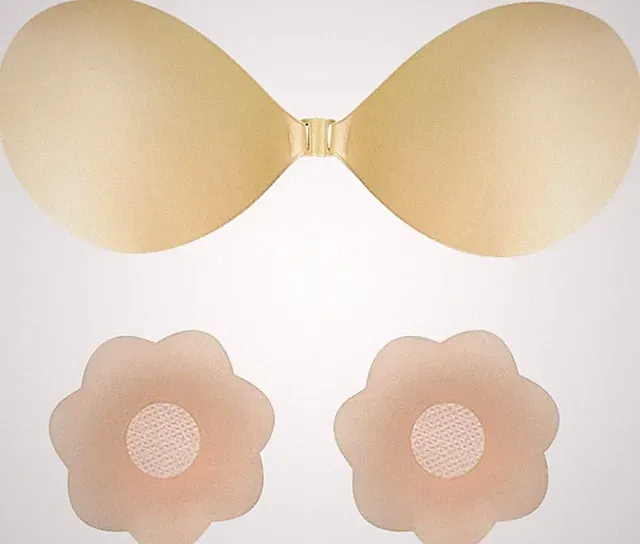 Klebe BH Push Up, Unsichtbarer Bh,Trägerloser BH Mit 1 Paar Nippelpads, Für Aall