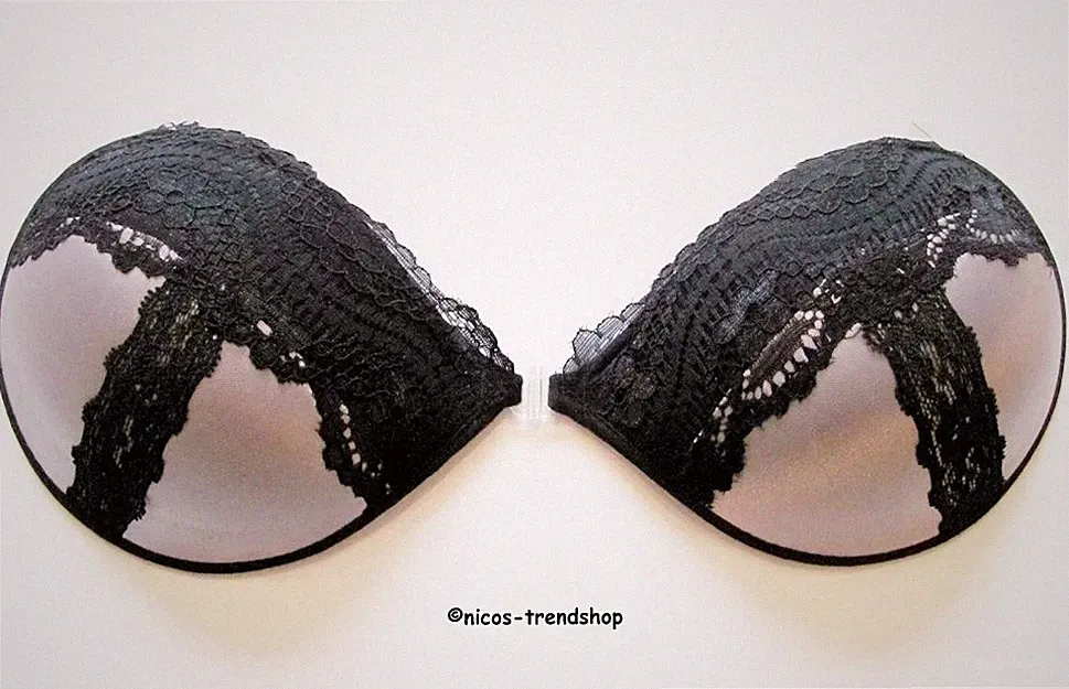 Klebe Push Up BH Brustvergrößerung silber mit schwarzer Spitze selbstklebend ♥