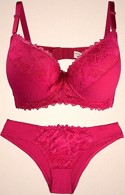 La Dearchuu BH und Slip Gr:34B/XS Set Push up Bügel BH Gr:34B /75B Rosen Rot✅