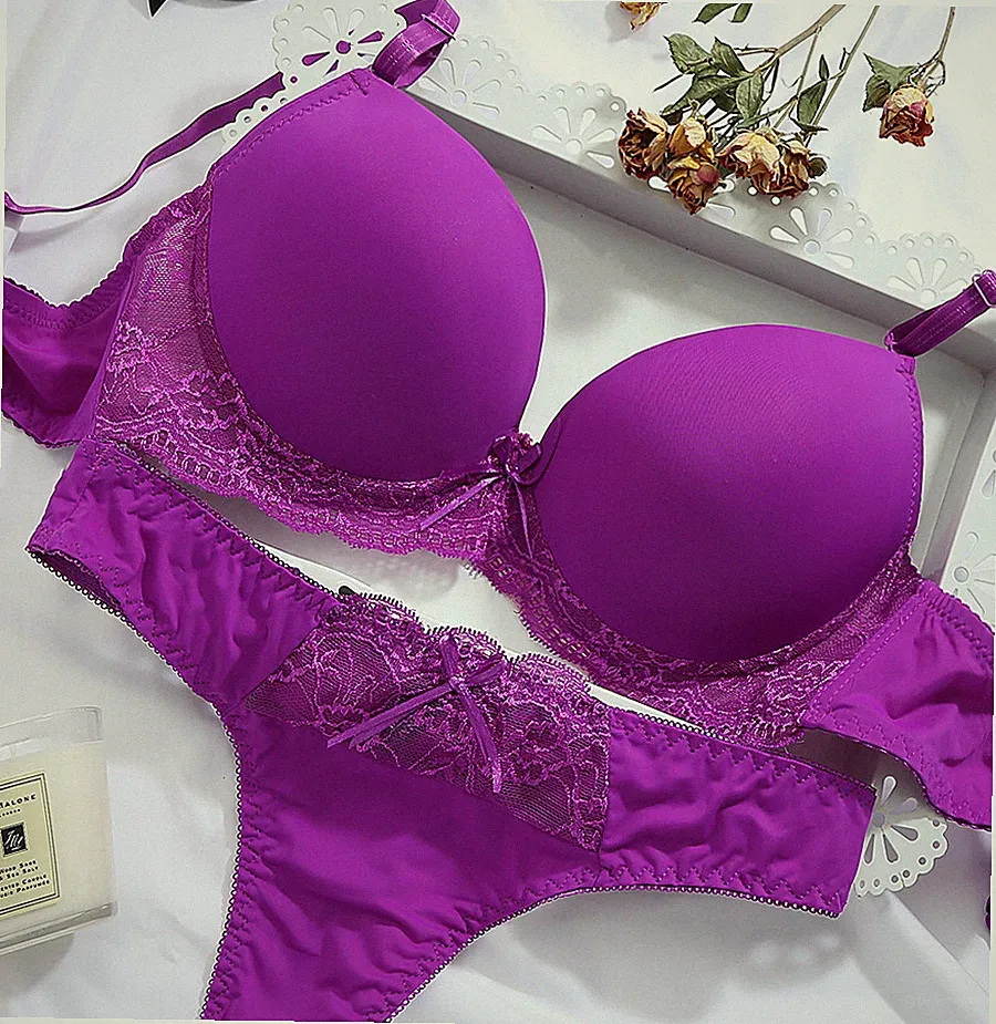 Lace Super Push Up Plunge-BH-Set Dessous Unterwäsche Slips 75-90 B C D E F