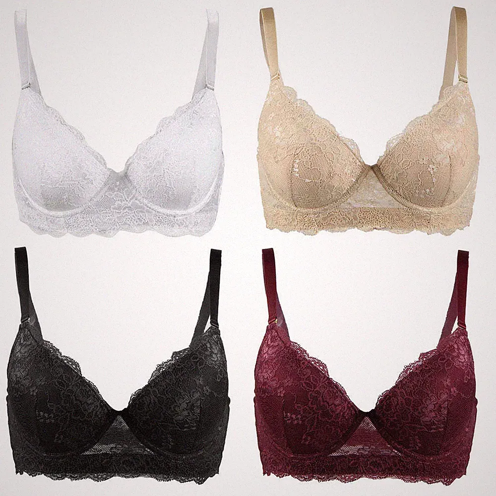 Lau-Fashion T-Shirt-BH Spitze Blumen Schalen BH Klassisch Push Up Dessous Bügel