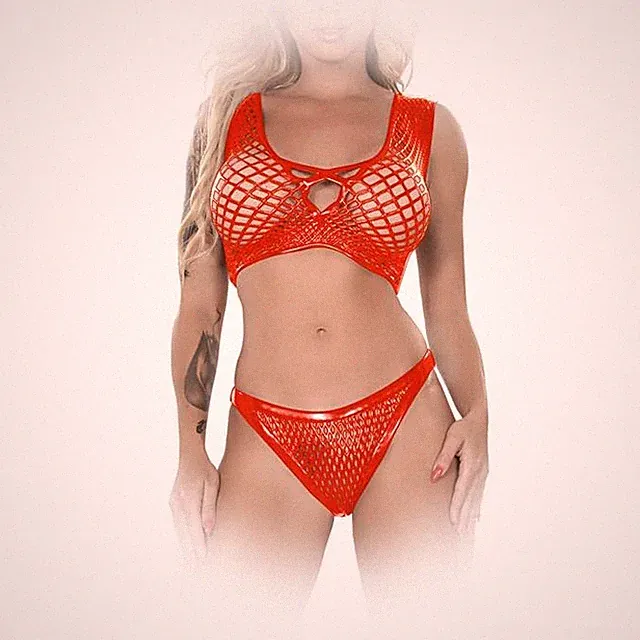 Ledapol - Atemberaubendes Latex Netz Bustier & String Set in diversen Farben