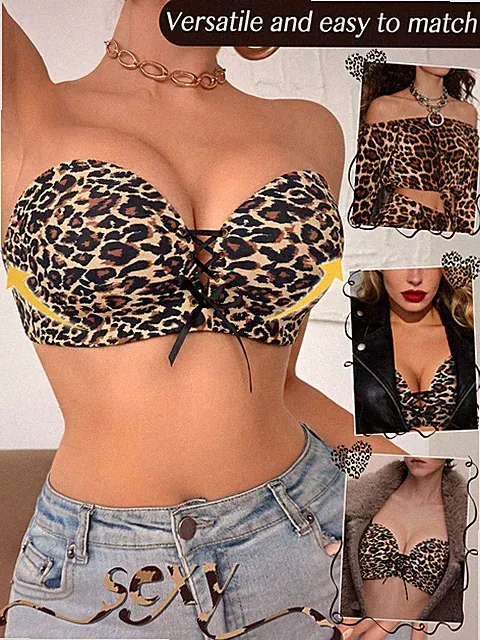 Leopard Muster trägerloser Push up BH für kleine Büste Vordere Billig24