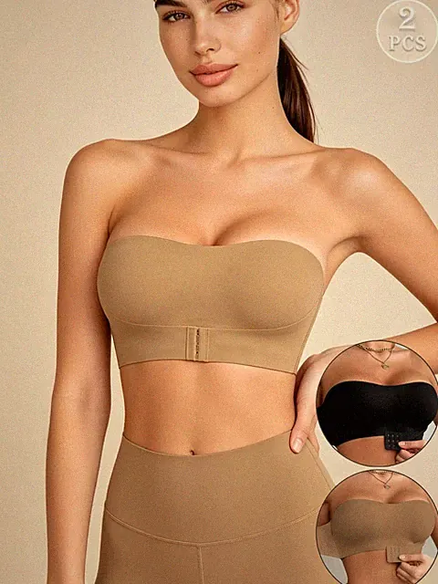 Lilivine 2er Set Trägerloser Bandeau BH mit Frontverschluss und Billig24