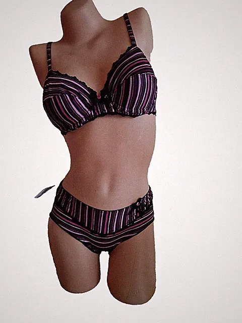 Lise Charmel Damen L.A17 Streifen Emotion BH US 34C & Höschen Gr.S Set