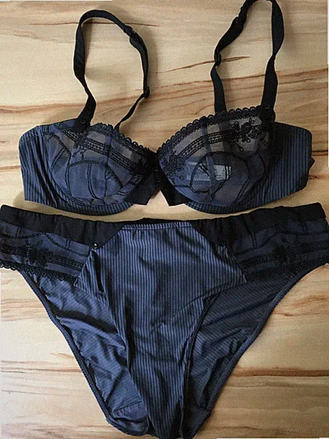 Lou Paris Set-Bügel-BH, Slip Gr. 38 & BH 75B, Anthrazit, Neu