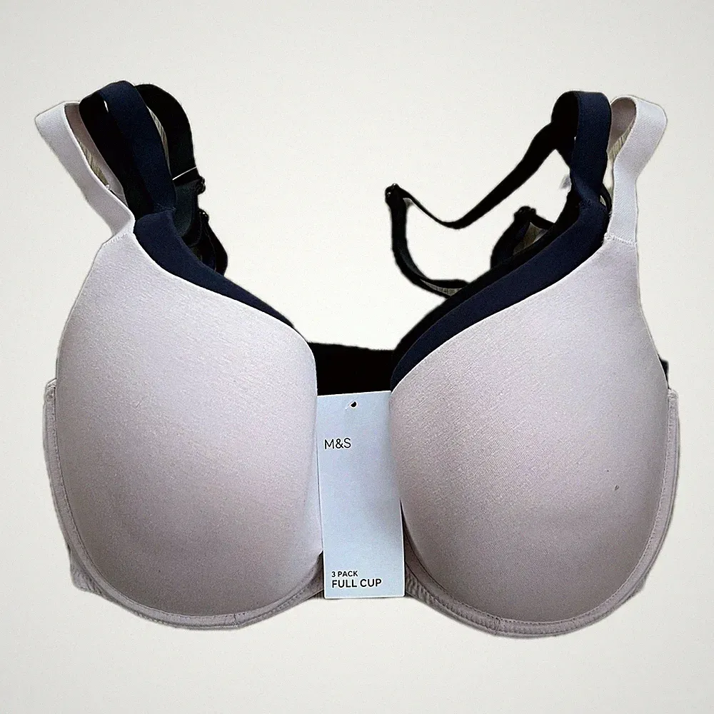 M&S 3 Teil Set BH Damen Pink Schwarz Blau EUR 75F Damenunterwäsche Bügel-BH